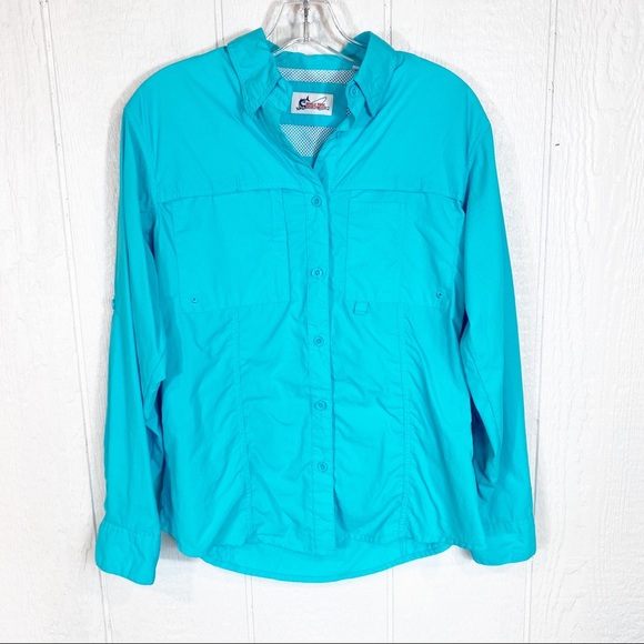 Mens Bass Pro Shop Teal Blue Long Sleeve Shirt - Picture 13 of 13